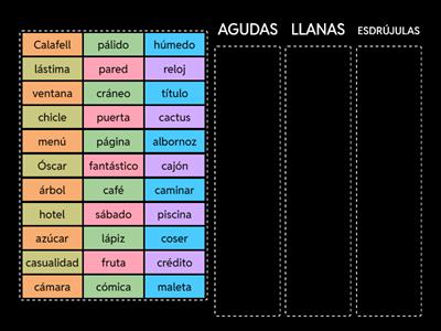 Clasifica las palabras