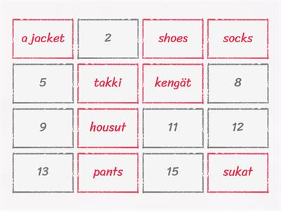 Muistipeli englanti: Vaatteet