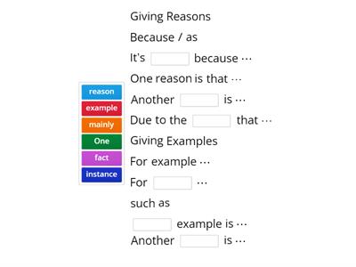 Phrases for giving reasons and examples