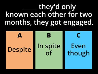 In spite of x Despite x Although x Even though x Though