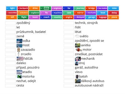 KET - vocabulary - TRAVEL/TRANSPORT_part 1 - matching 