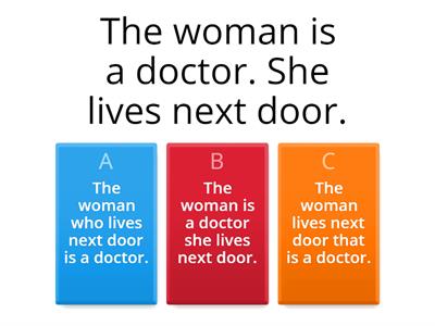 Combining sentences with defining relative clauses