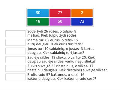 Tekstiniai uždaviniai 2 klasė (iki 100)