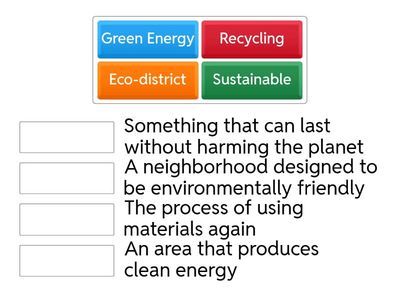 Match the words with the definition (Eco-district Unit) 