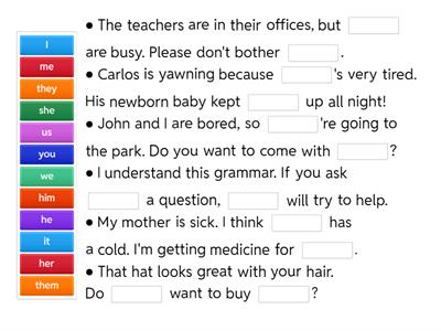 Subject vs. Object Pronoun Practice Activity