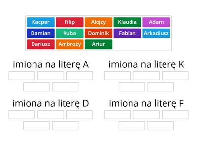 posegreguj imiona według pierwszej litery