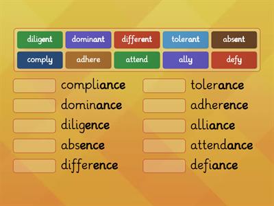 7.3 Create a word with ANCE or ENCE from related word