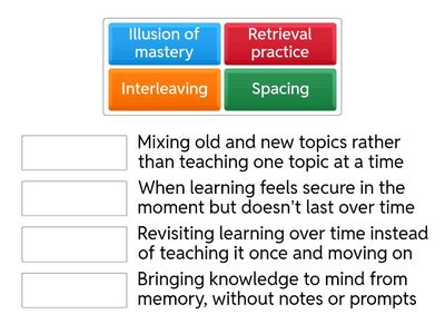 Retrieval Practice Inset 2 Match up