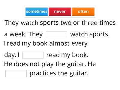 Fill in the blank: Often, Sometimes, Never