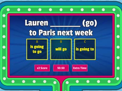 Gameshow Quiz - will, going to, present continuous