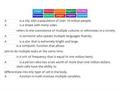 Plur, multi, mega, poly vocabulary
