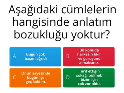 Anlama Dayalı Anlatım Bozuklukları Test