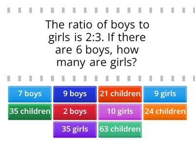 Ratio Problems match-up quiz
