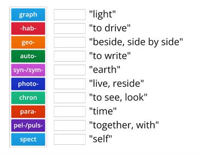 Word root to meaning match