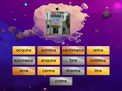 The digraph /re/ making the sounds “eh” as in centre (FIND THE MATCH)