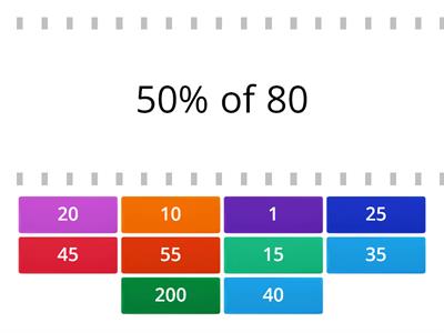 Benchmark Percent of a Number Match-up (Mental Math)