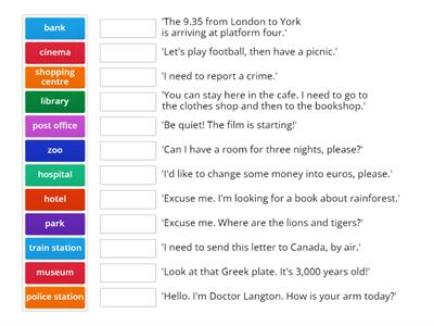 Solutions Elem 5A Match the sentences with places in town