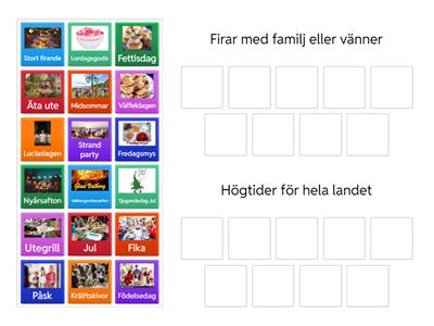 Firande i Sverige:   med vänner eller familj, eller högtider för hela landet