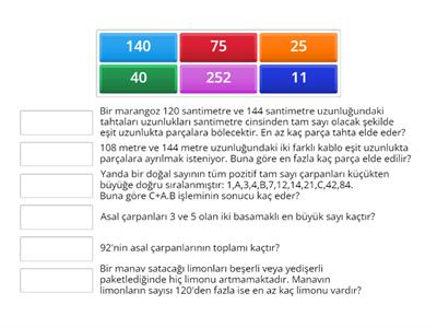 8. Sınıf Matematik Çarpanlar ve Katlar Etkinliği