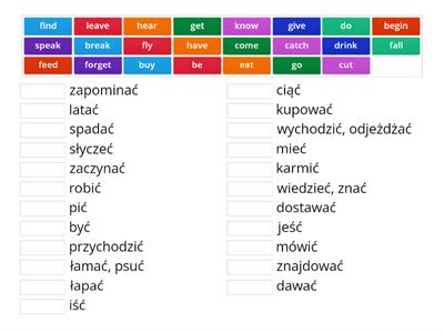 czasowniki nieregularne tłumaczenie cz.1.