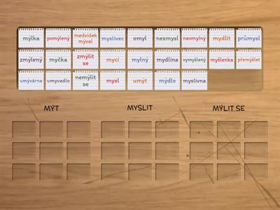 VS po M: mýt, myslit, mýlit se - roztřiď příbuzná slova