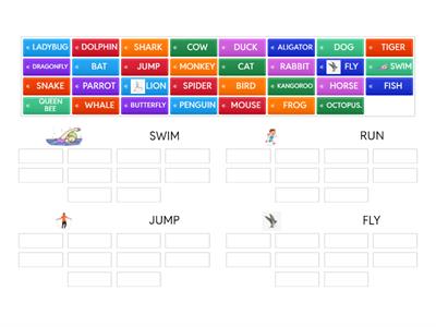 VERBOS: SWIM, RUN, RUN, JUMP.