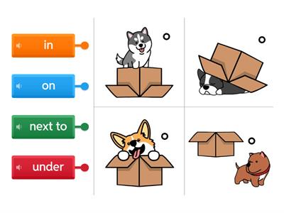 on, under, in, next to