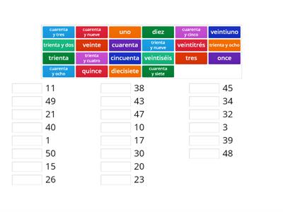 Spanish numbers 1 - 50