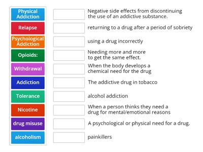 Drug Addiction Terms Match Up