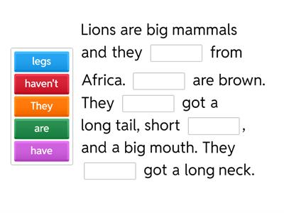 LIONS - Complete the text.