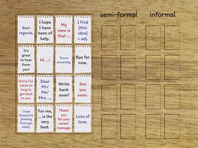 Writing a PET letter: informal vs. semi-formal language