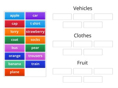 Sorting Fruit, Vehicles, Clothes