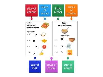 Containers and quantities for uncountable food 1 (Recipientes y cantidades de alimentos incontables) - 4°A-B