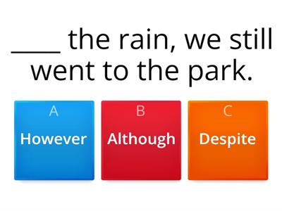 However, although, despite, in spite of, even though, though