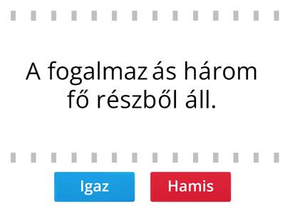 Igaz vagy hamis? Fogalmazás részei 