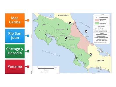 Coloque la ubicación de los límites de la Región Huetar Caribe