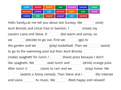 English Class A1Plus Past Simple - uzupełnij tekst czasownikami w poprawnej formie
