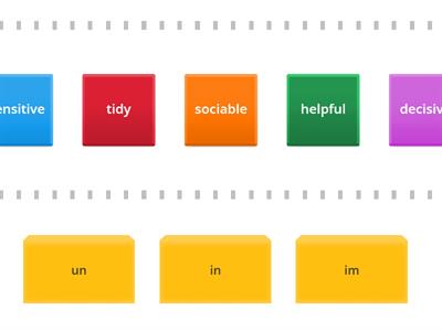 Prefixes un im in - Adjectives speed sort