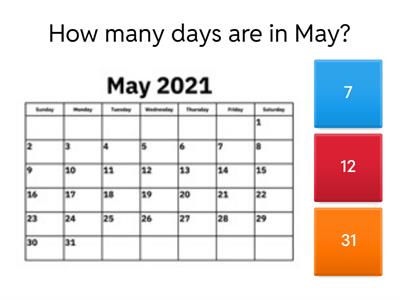 May Calendar Quiz