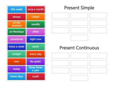 Put the time expressions and signal words into the correct group. 