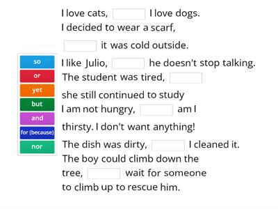 Cloze FANBOYS conjunctions