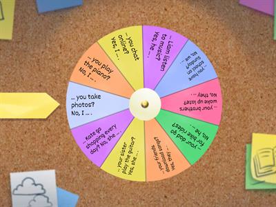 Complete the questions and short answers. Random wheel