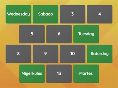 Matching Type : DAYS OF THE WEEK  in Tagalog