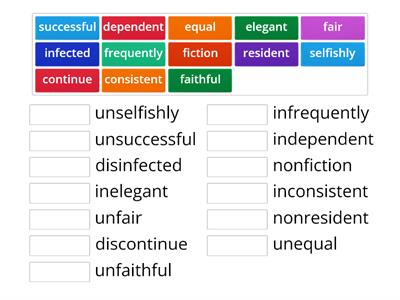 5.8 Match up 13 words with in,dis, non, and un