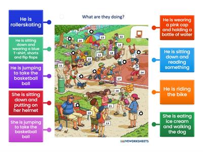 Match the numbers to the actions - Present continuous