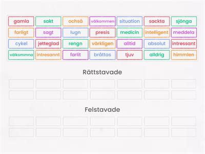 Sortera rättstavde och felstavade ord