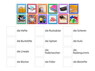 Ordne die Bilder den passenden Schulsachen „Plural“ zu! (İSTEK Schulen)