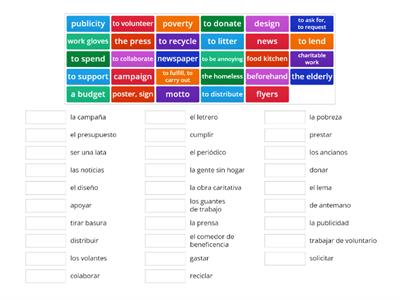 Sp 3 Unit 3 Volunteering vocabulary