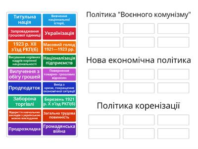 Політика "Воєнного комунізму", НЕП, Українізація.