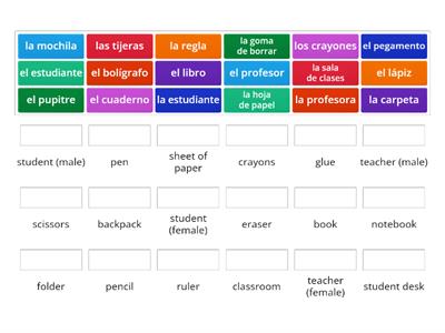  1B en la clase (school supplies)